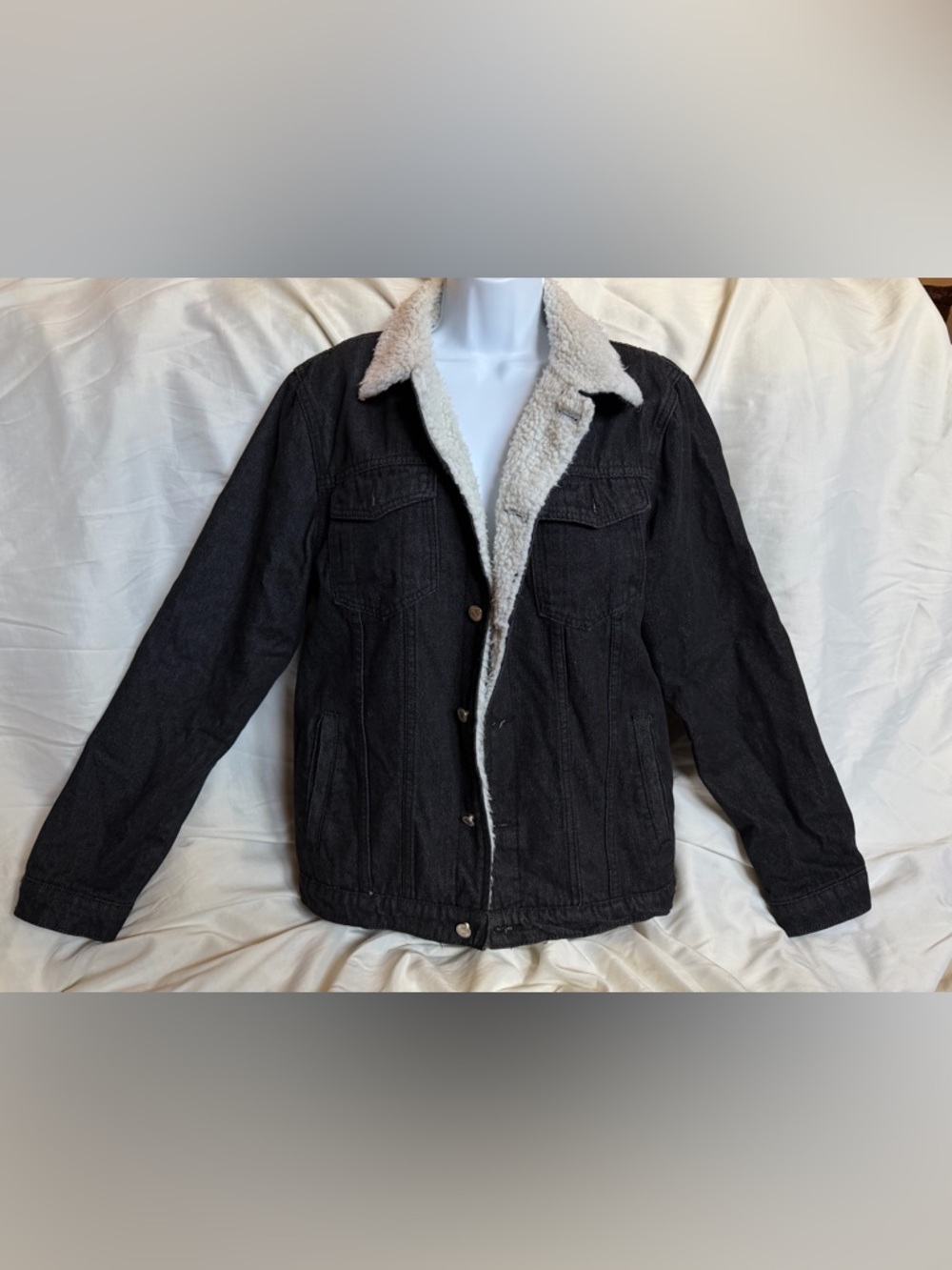 Women’s Black Sherpa-Lined Denim Jacket
